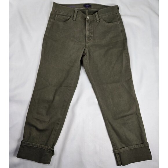 NYDJ Dayla Wide Cuff Capri Jeans Size 4 Olive Green Lift Tuck‎ Technology Denim - Picture 1 of 10